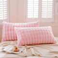 Uhamho Set of 2 Faux Fur Pillowcases, Luxury Bubble Waffle Carved Plush Standard Size Pillow Shams Soft and Furry, Zipper Closure (Pink, 20…