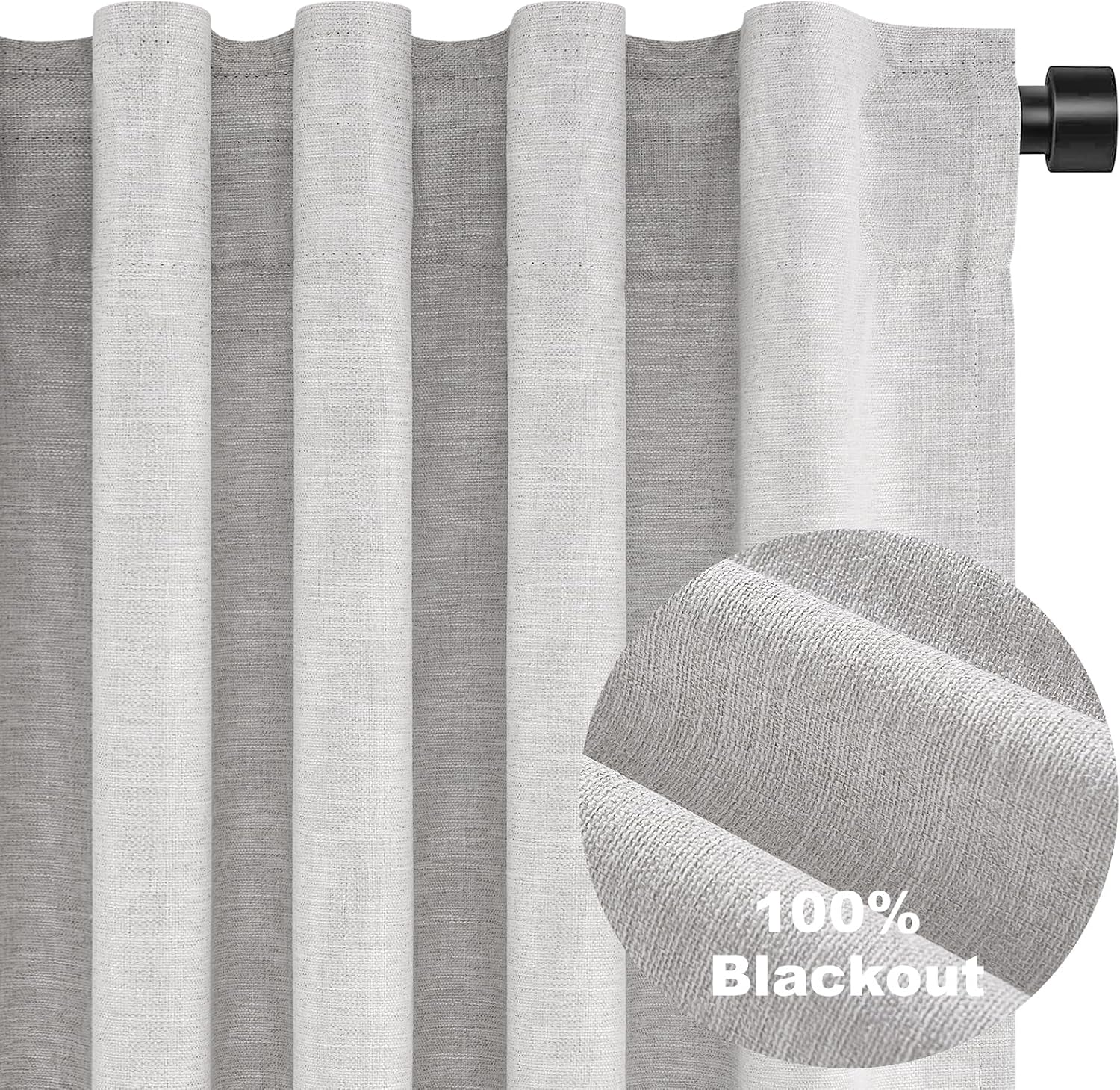 Topfinel Extra Wide 72 Inches 90 Long 100% Blackout Curtains for Living Room Grey Linen Blend Pleated Farmhouse Drapes Back Tab Pleated Rod…