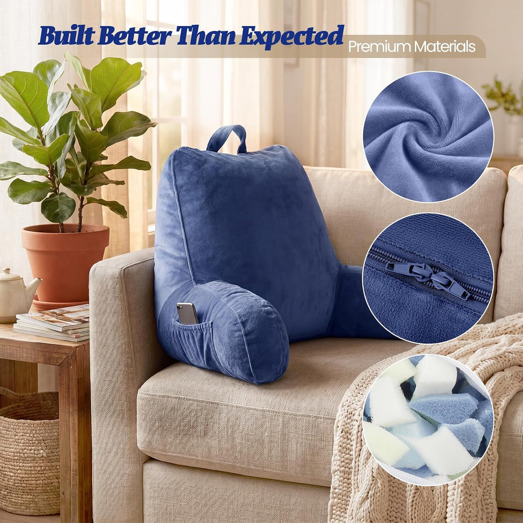 ACH Reading Pillow with Arms for Adults - Adjustable Memory Foam Bed Rest Pillow, Lumbar & Neck Back Support, Soft Velvet Cover Machine…