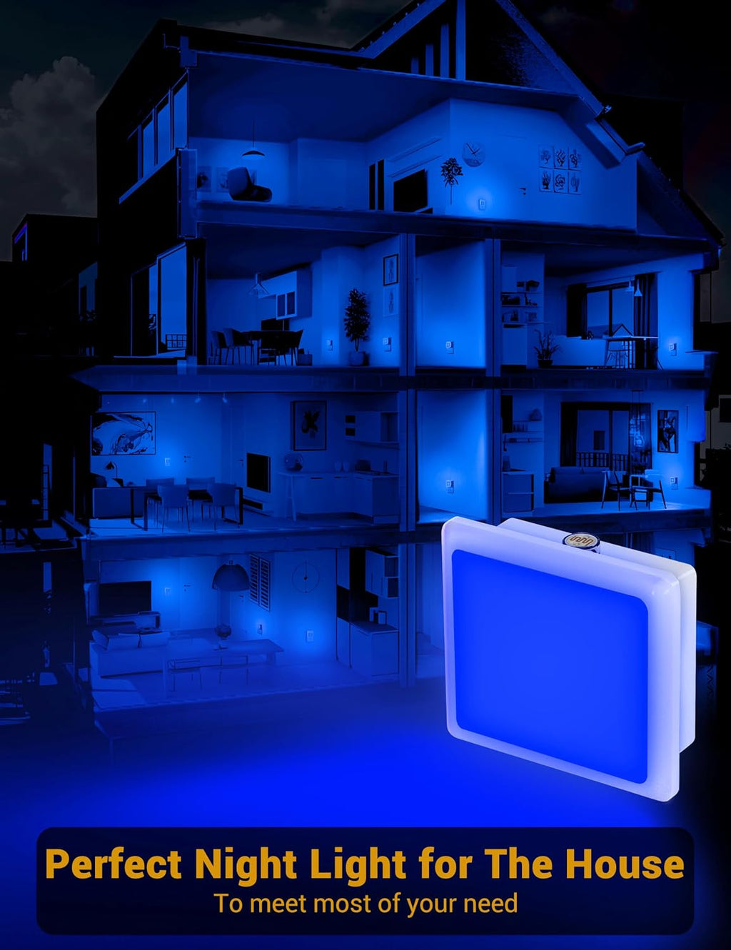 Blue Night Light, JandCase Blue Nightlight[2 Pack],0.3 Watt LED Night Light with Dusk-to-Dawn Light Sensor, Plug in Nitelight for Gaming…
