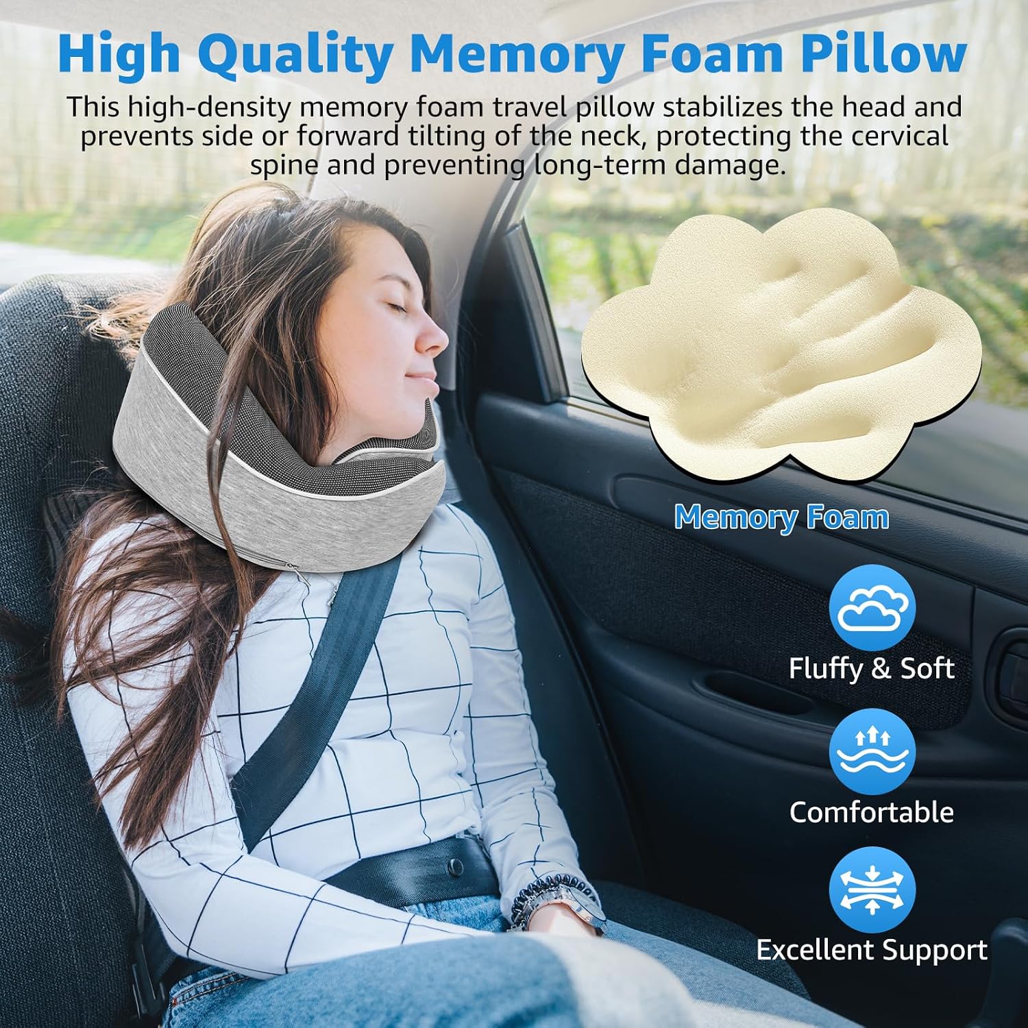 Travel Pillows for Airplanes Ergonomic Memory Foam Neck Pillow for Travel - 360° Head & Neck Support for Sleeping on Flights, Cars…