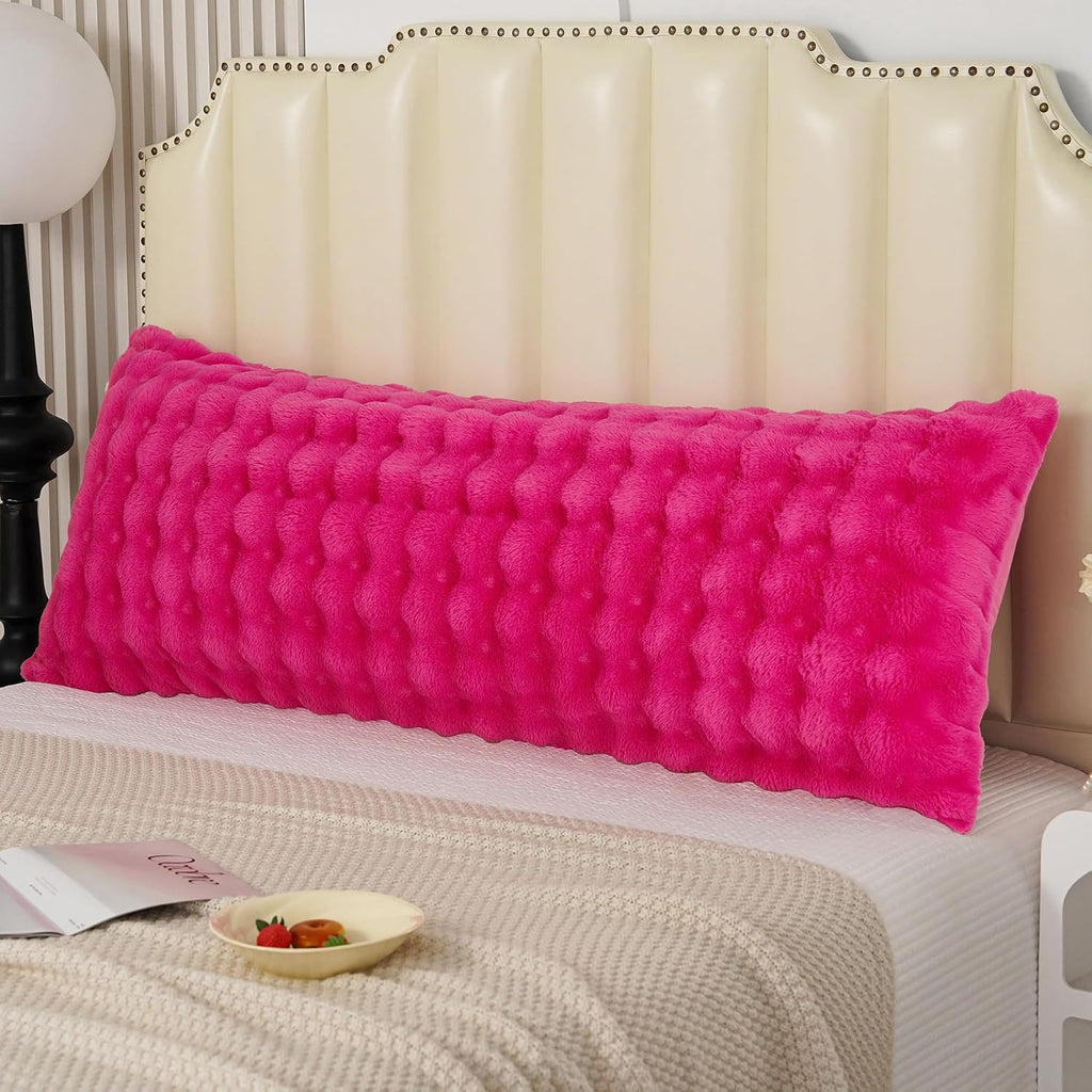 Uhamho Fluffy Faux Fur Body Pillowcase, Luxury Bubble Waffle Carved Plush Long Size 21"x54" Body Pillow Cover for Adults and Children Soft…