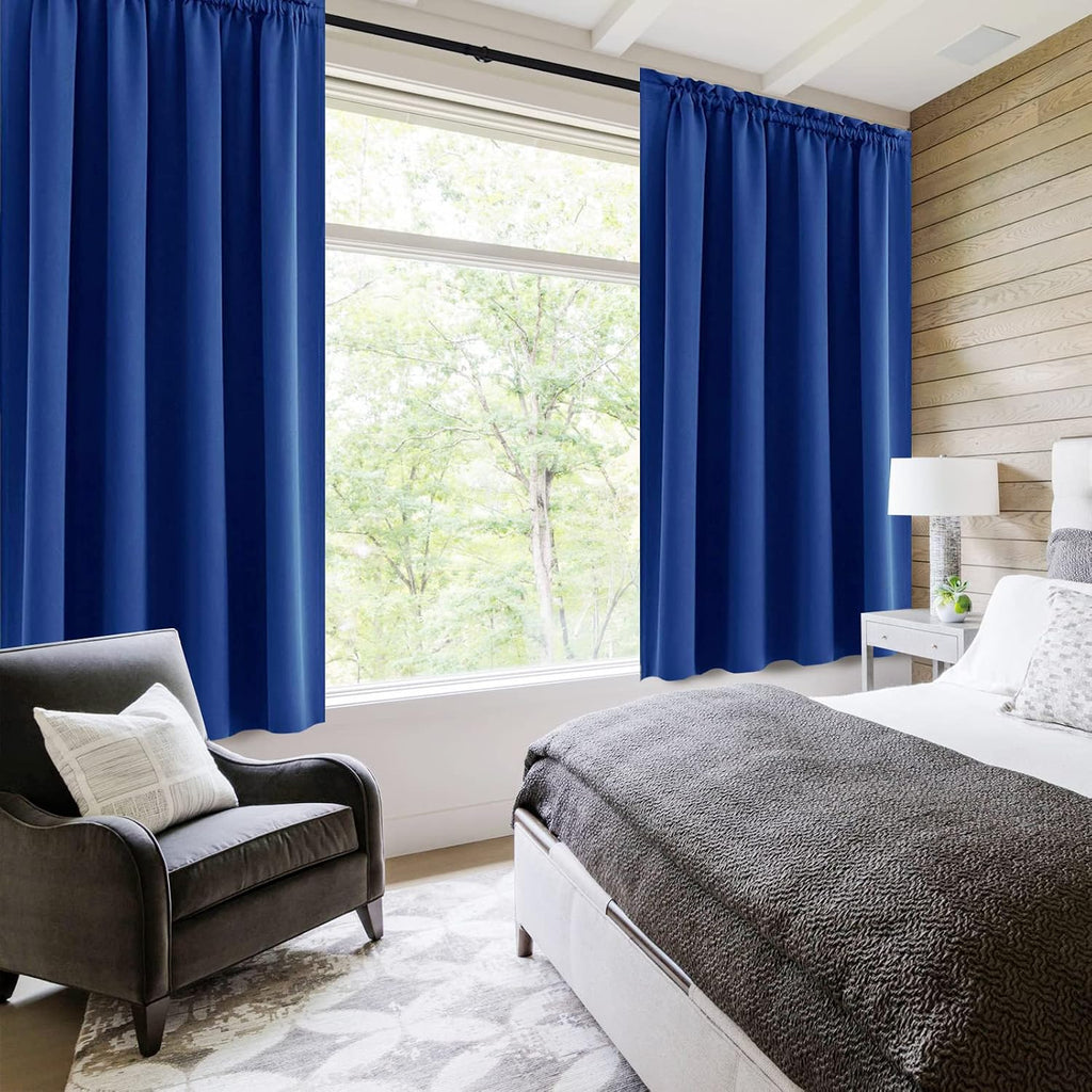 Dwcn Blackout Curtains Room Darkening Thermal Insulated Bedroom Curtains Window Curtain Panels, 52 x 45 inches Long, Set of 2 Classic Blue…