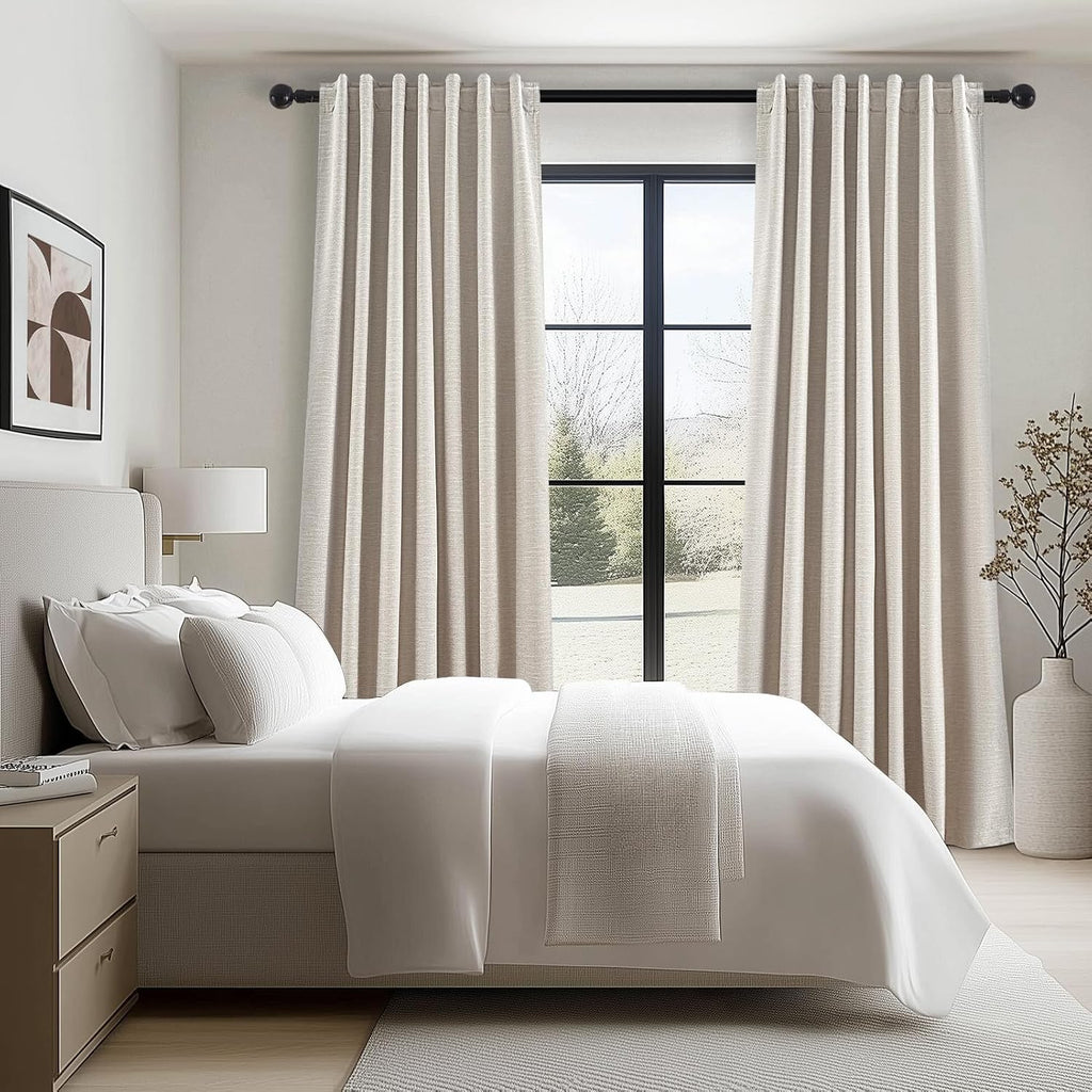 Topfinel 92 Inch Long Curtains Blackout 2 Panels, Custom Made Modern Neutral Soundproof Elegant Decorative Dark Out Linen Cottage Nursery Dr…
