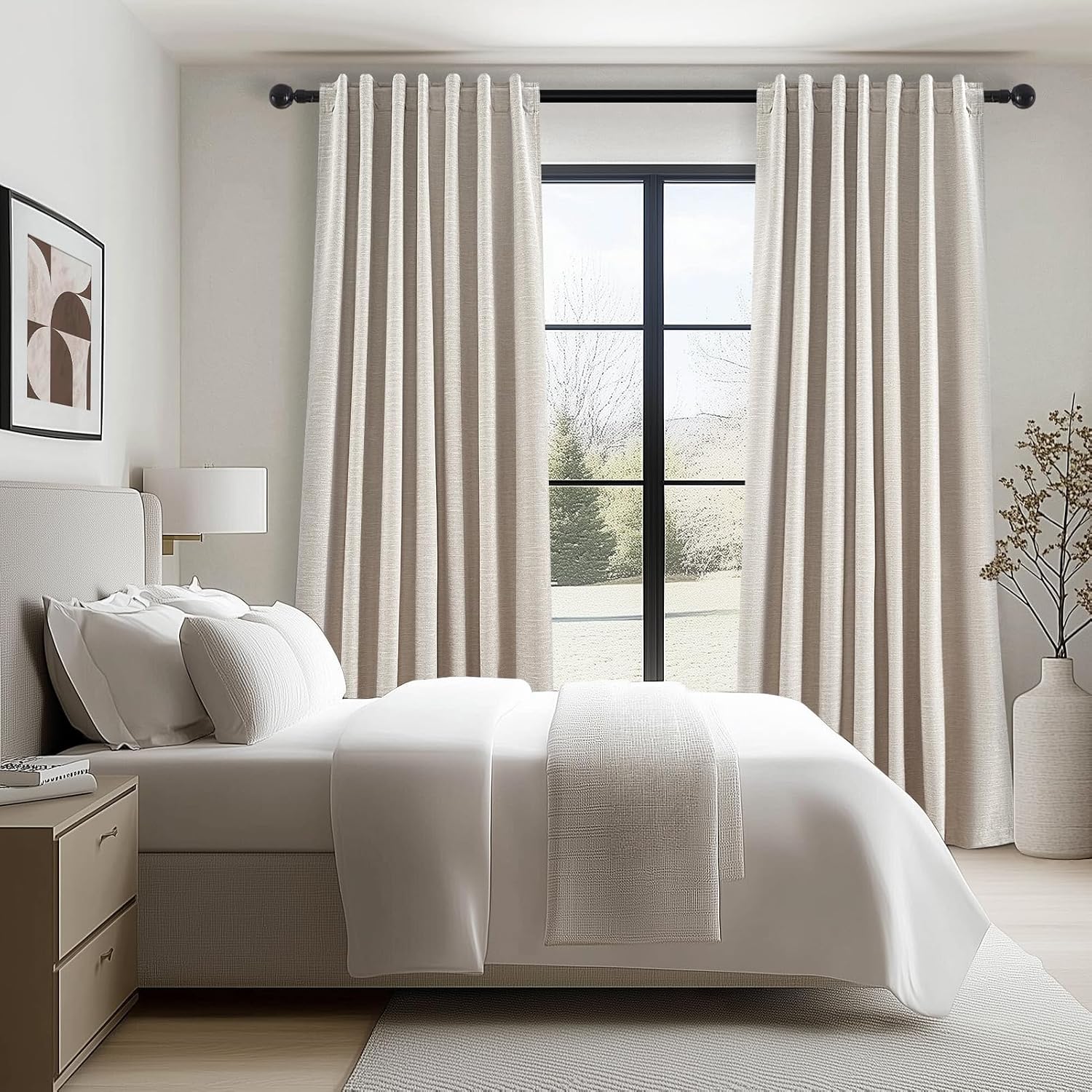 Topfinel 92 Inch Long Curtains Blackout 2 Panels, Custom Made Modern Neutral Soundproof Elegant Decorative Dark Out Linen Cottage Nursery Dr…