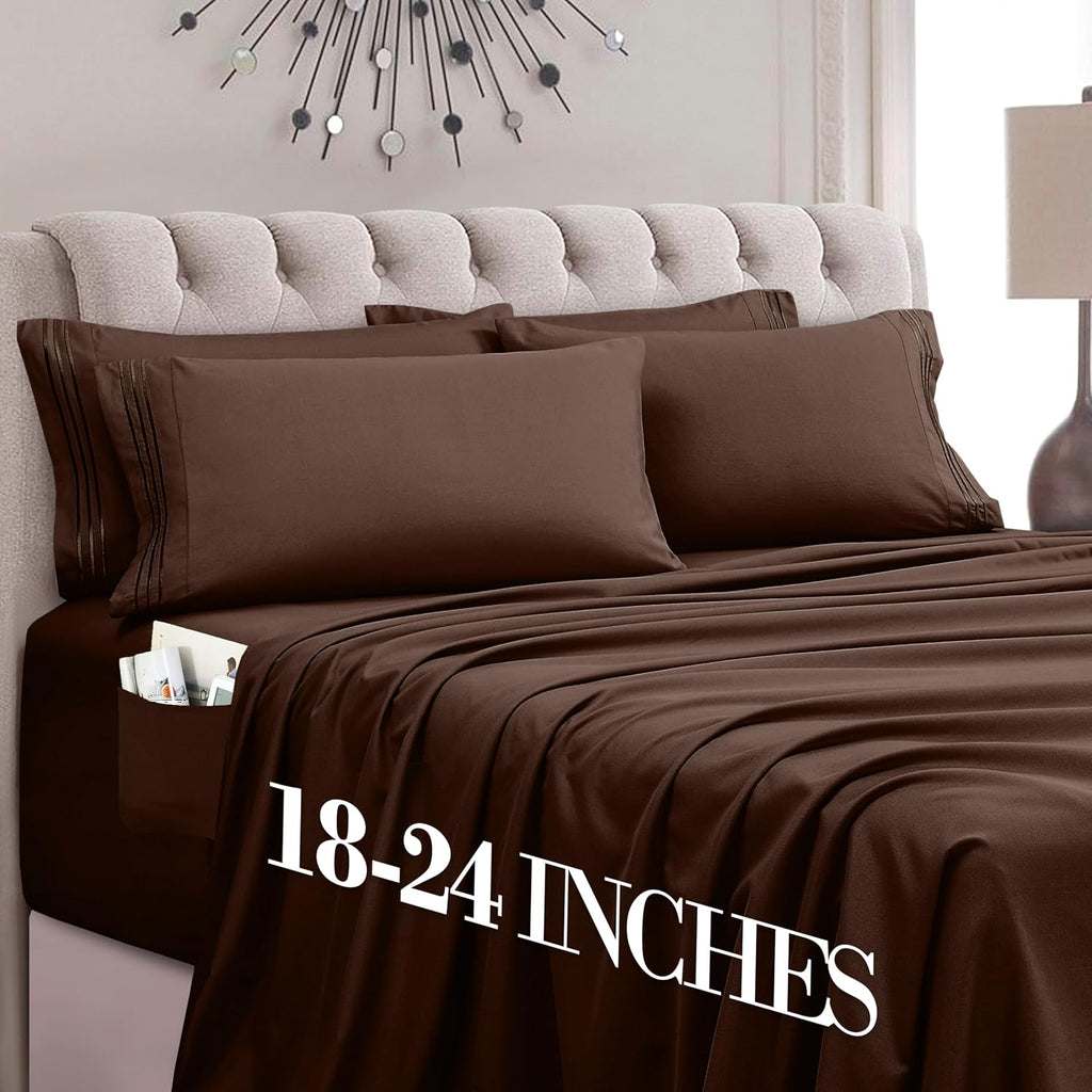 MocassiLuxuryBedding Mocassi Luxury 4-Piece Sheet Set, Ultra Soft 1800 Hotel Quality Microfiber Sheet Set, Fits Mattresses Up to 18 to 24 I…