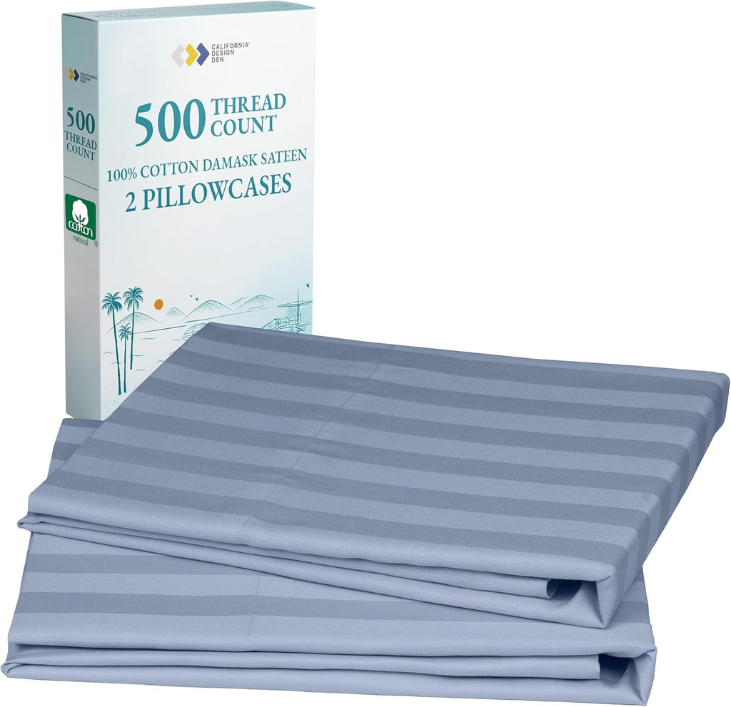 CALIFORNIA DESIGN DEN Soft & Silky 500 Thread Count 100% Cotton is Cool & Smooth, 2 Standard Size Pillow Cases Fits Standard & Queen…