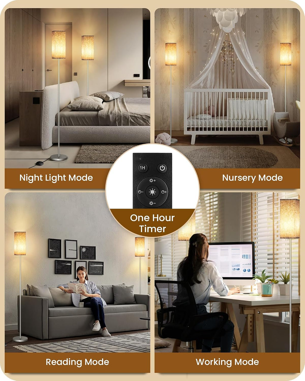 64.2'' Dimmable Floor Lamp for Living Room with Remote and Foot Switch, Corner Floor Lamp for Bedroom, Includes 10W A19 Bulb, Modern…