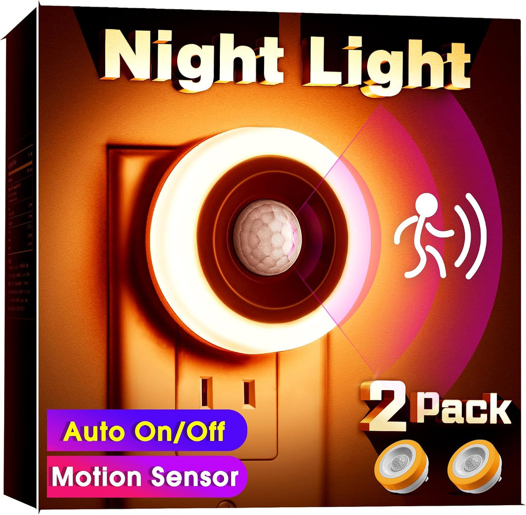 Briignite Motion Sensor Night Light Orange, [2 Pack] Night Lights Plug into Wall, Auto On/Off Motion Activation Nightlight, Energy-Saving…