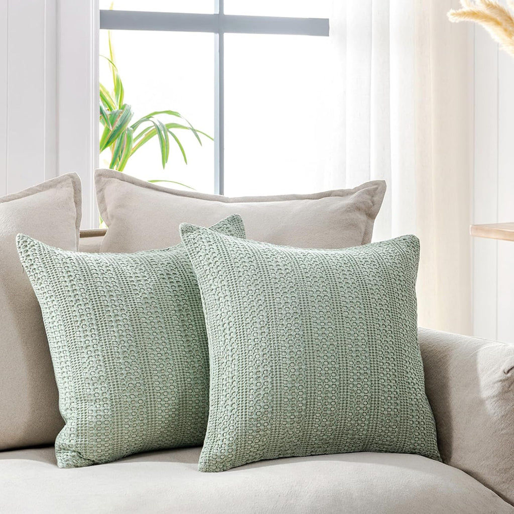 Cocoploceus Sage Green Pillow Covers 18x18 Boho Throw Pillow Covers Set of 2 Decorative Pillow Shams Stone Washed Cotton Pillowcase for Cou…