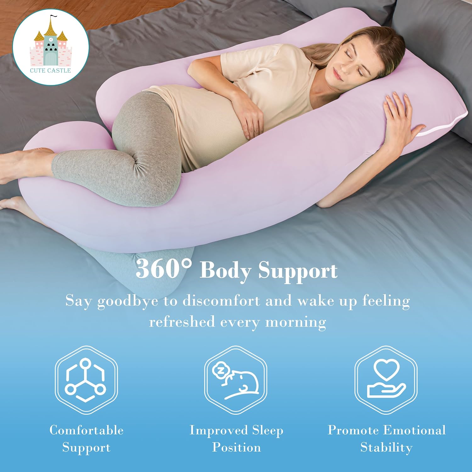 Cute Castle Cooling Cover Pregnancy Pillows, Soft U-Shape Maternity Pillow with Removable Cover - Full Body Pillows for Adults Sleeping…