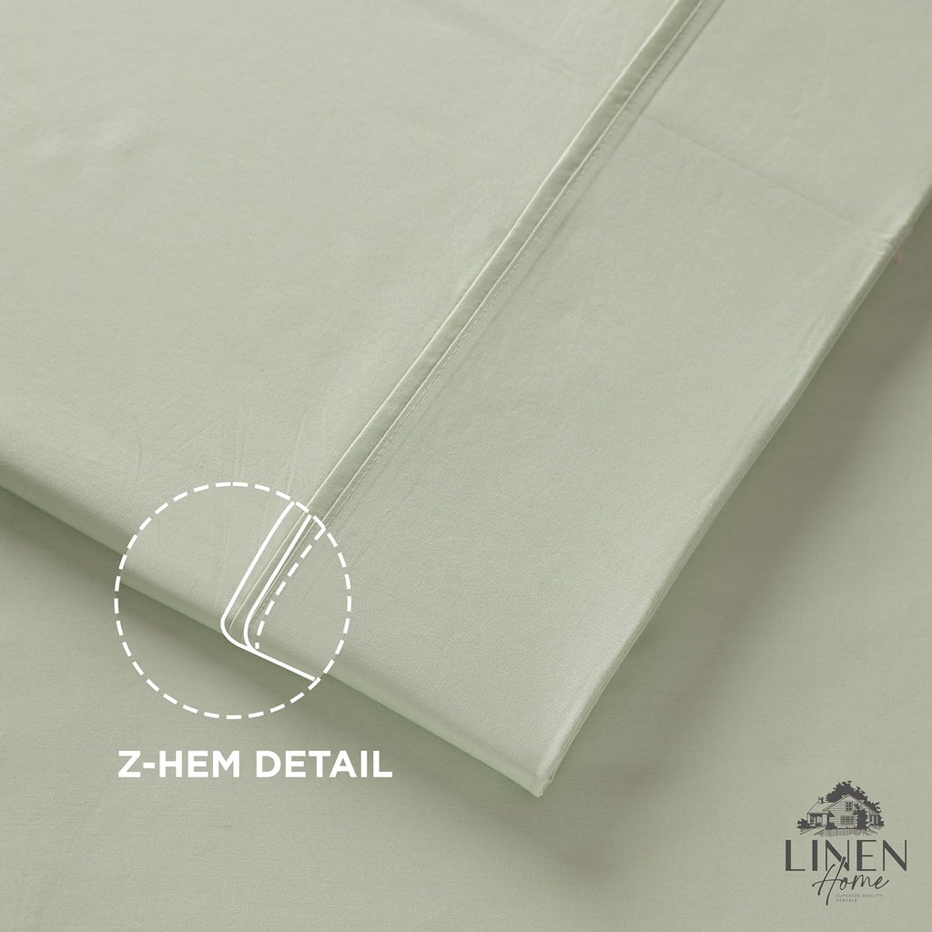 Linen Home 100% Cotton Percale Pillowcases Queen Size, Sage, 2 Pieces of Pillow Case, Crisp and Cool Strong Bed Linen, 20 inches X 30 inches