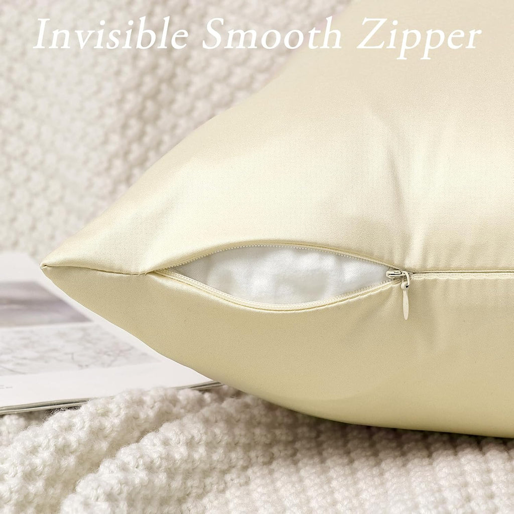 Faylapa 4 Pack Silky Satin Throw Pillow Cases Heavy Silk Satin Decorative Pillow Covers Solid Dyed Soft Pillow Cover Home Decor, 16" x…