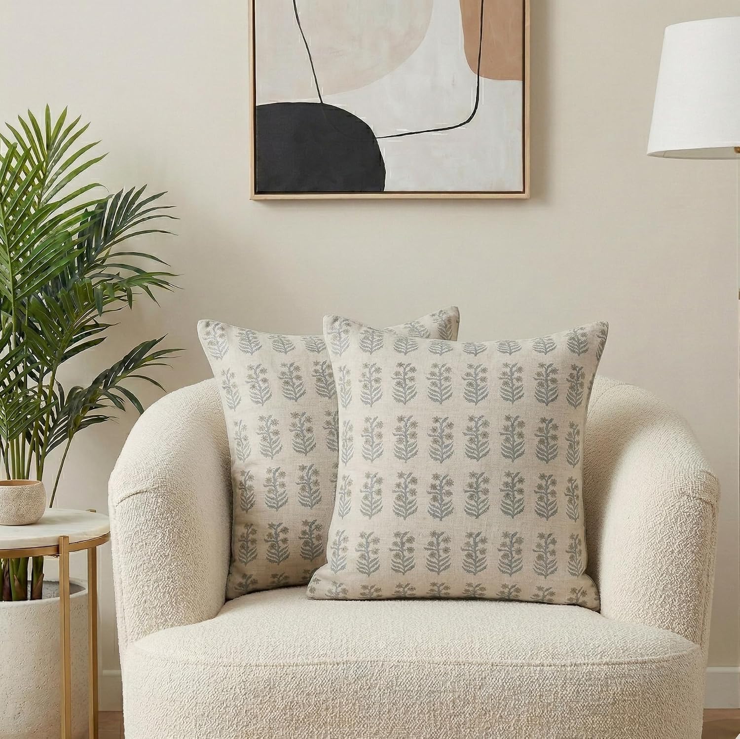 LineandLoop Linen Throw Pillow Covers 20x20 inch Soft Green Spring Decorative Pillow Covers for Living Room, Bedroom 2 inches Cotton Green