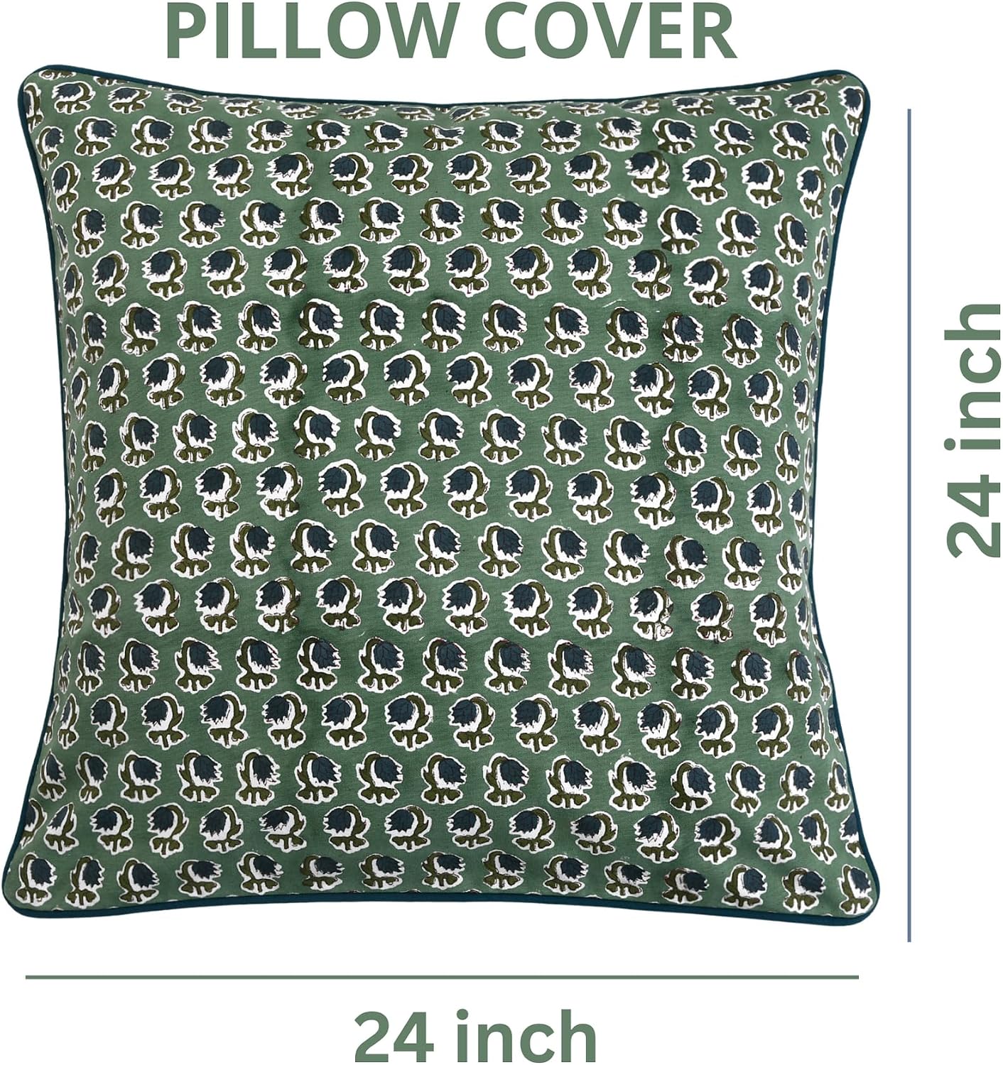 Ridhi Block Print Basil Green Pillow Cover 24" x 24" (Pack of 2) Decorative Couch Pillows for Living Room, Chic Boho Cute Outdoor Pillows C…