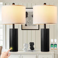 24.5" Black Lamps Set of 2, Modern Table Lamps for Living Room with USB C+A Ports, Creative Stripe Touch Lamps for Nightstand, 2 Bulbs…