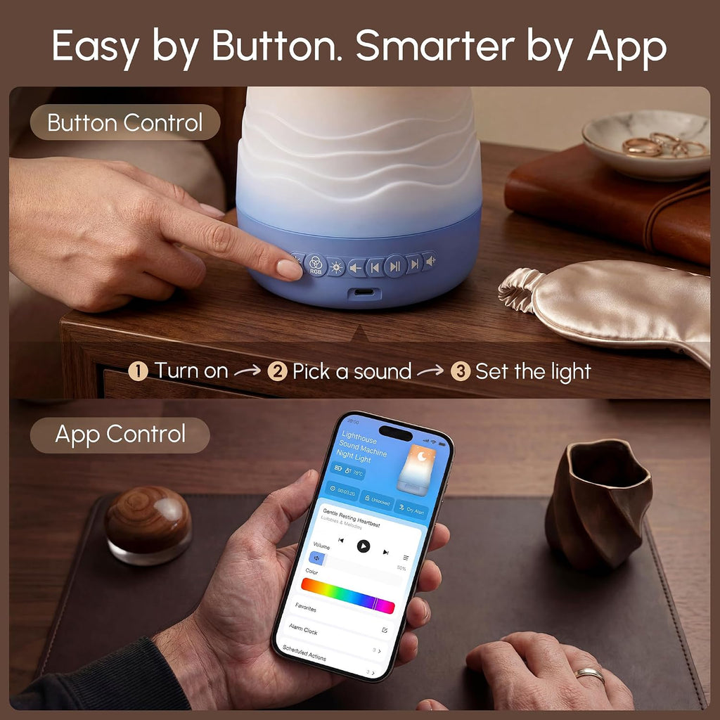 Mewaii White Noise Sound Machine Baby & Adult, 100 Soothing Sounds, AI Cry Detection, App Control, 360° RGB Night Light, Sleep Routine Buil…