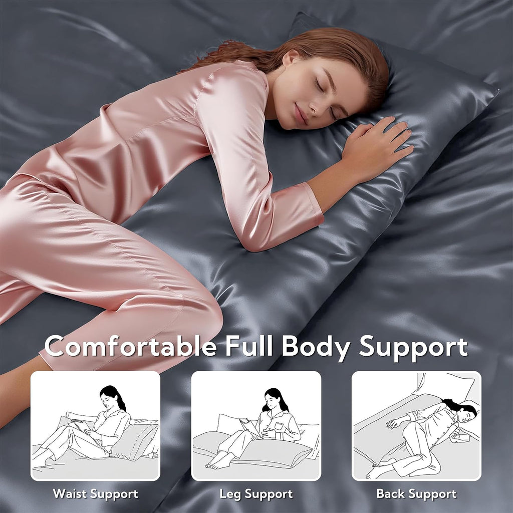 MR&HM Satin Body Pillow Cover, Soft and Breathable Body Pillow Case with Envelope Closure, Cooling and Silky Long Pillowcase for Hair and…