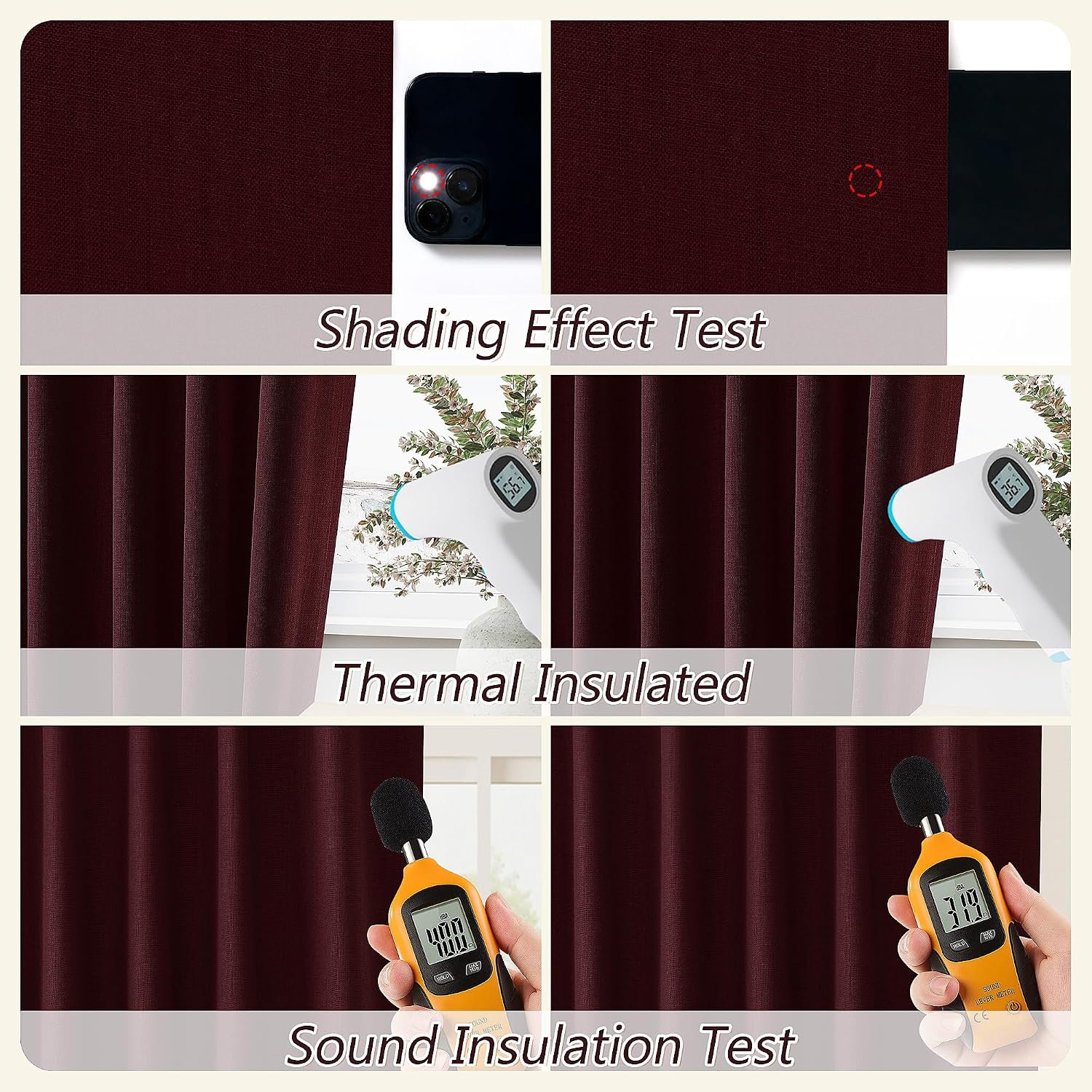 Guken Burgundy 100% Blackout Linen Curtains 102 Inch Length 2 Panels Set for Living Room Bedroom Back Tab Thermal Insulated Black Out Drape…