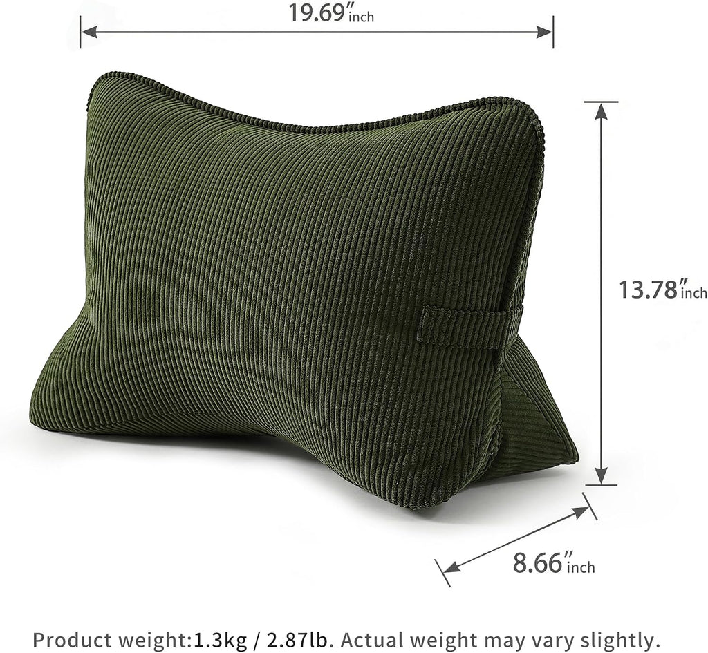 Pat. Pend. Corduroy Ergonomic Lumbar Support Pillow for Sitting Support, Triangle Back Cushion for Sofa, Armchair & Bed, Washable Cover…