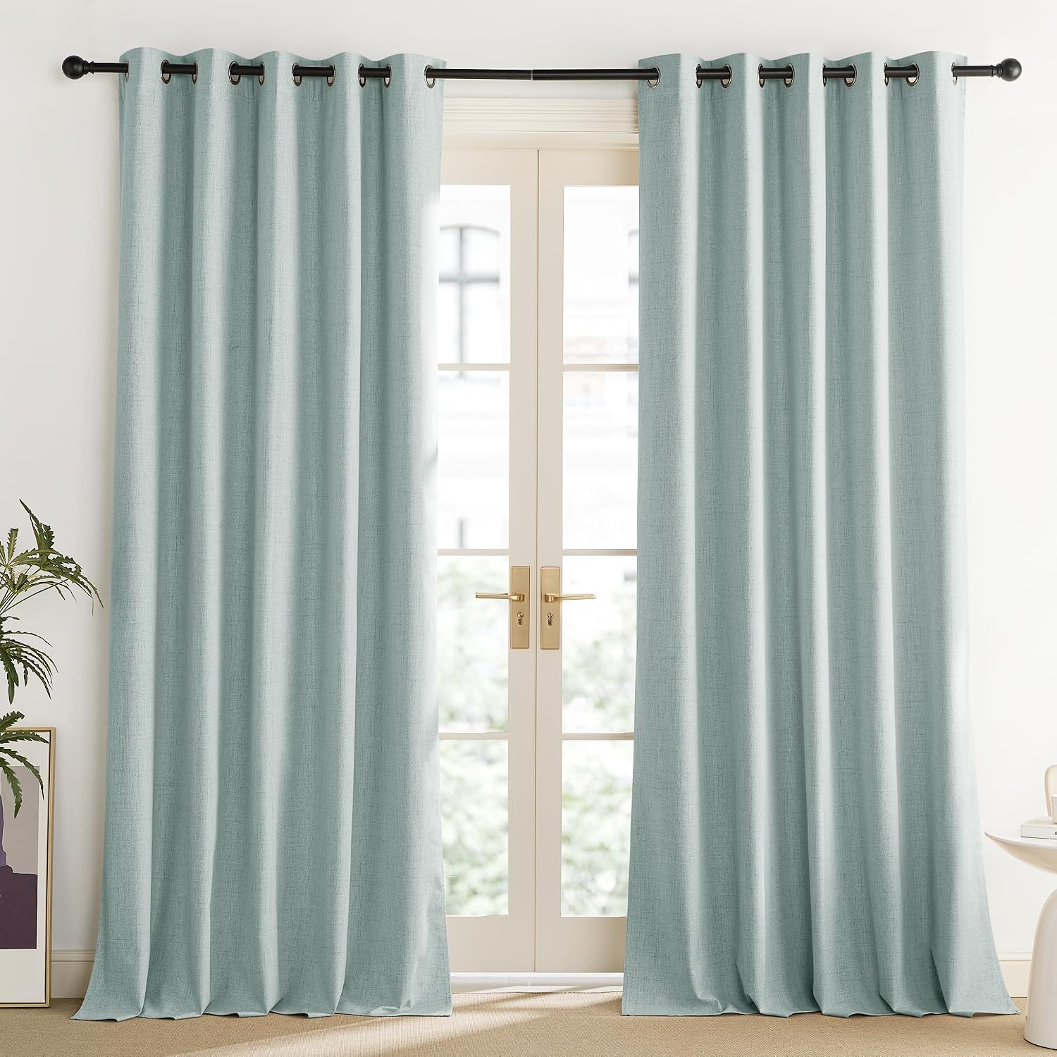 NICETOWN 100% Absolutely Blackout Linen Curtains with Thermal Insulated Liner, Seafoam Green, 62" Wide, 120" Length Energy Saving…