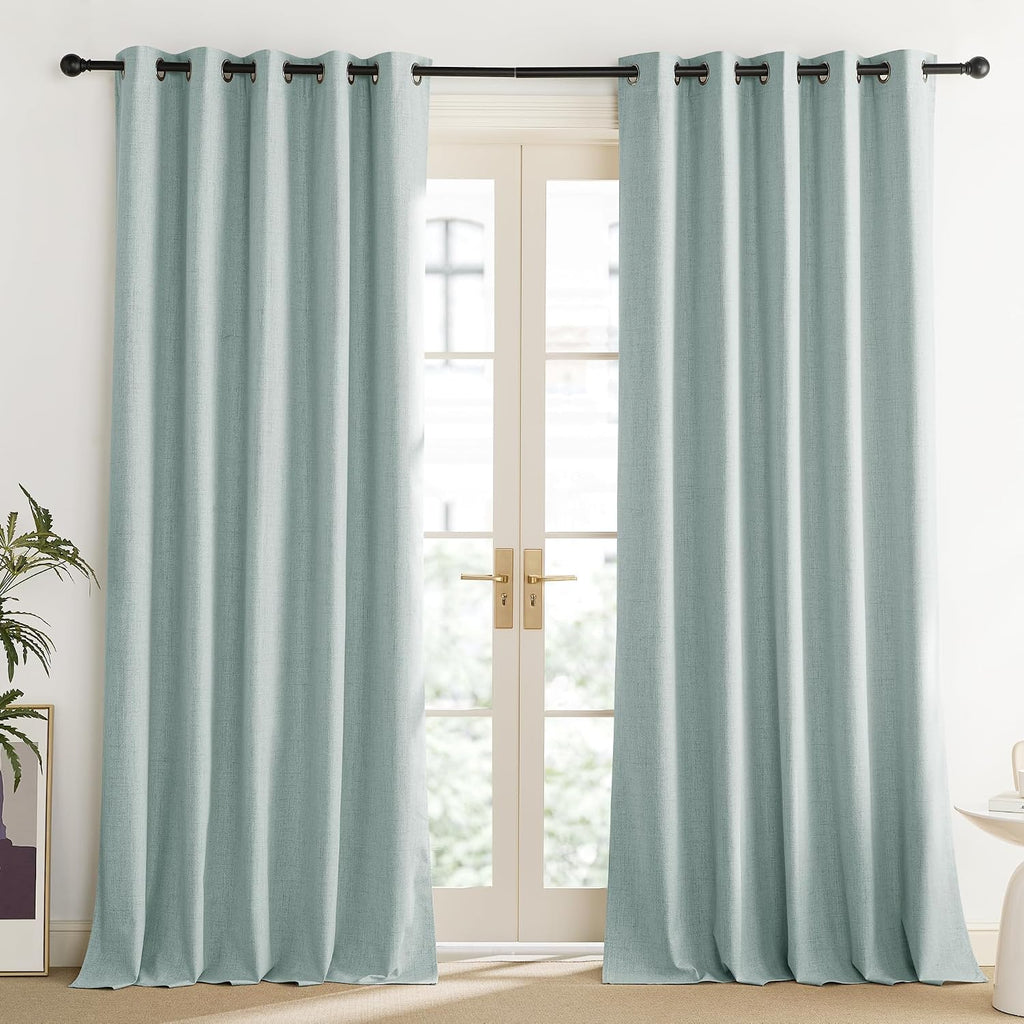 NICETOWN 100% Absolutely Blackout Linen Curtains with Thermal Insulated Liner, Seafoam Green, 62" Wide, 108" Length Energy Saving…