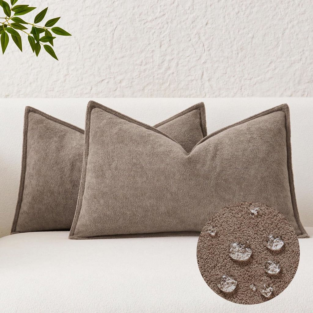 KevinTextile Kevin Textile Waterproof Decorative Pillow Covers Taupe 12x20 Inch Pack of 2 Soft Boucle Textured Lumbars Cushions Elegant Acc…