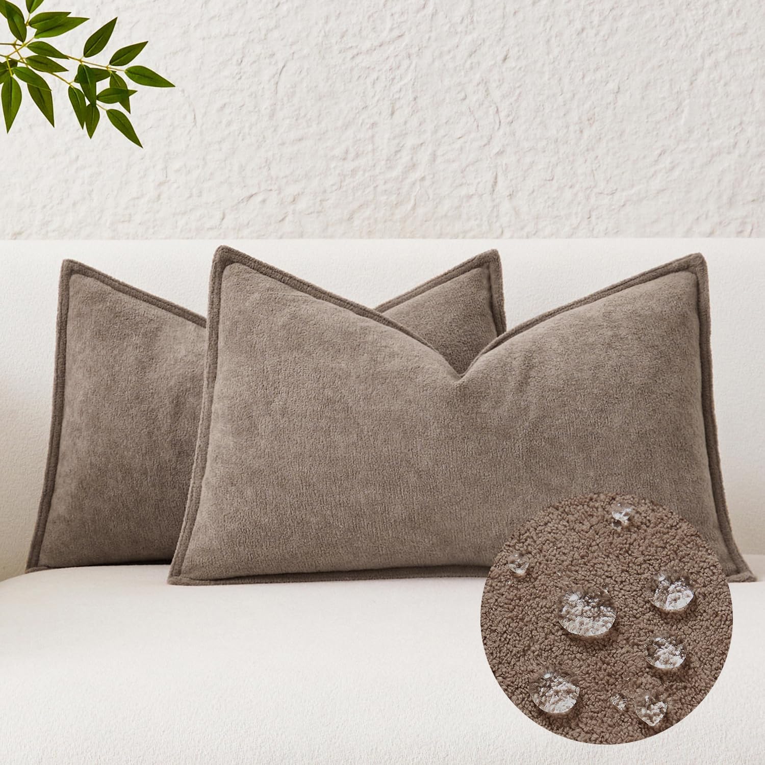 KevinTextile Kevin Textile Waterproof Decorative Pillow Covers Taupe 12x20 Inch Pack of 2 Soft Boucle Textured Lumbars Cushions Elegant Acc…