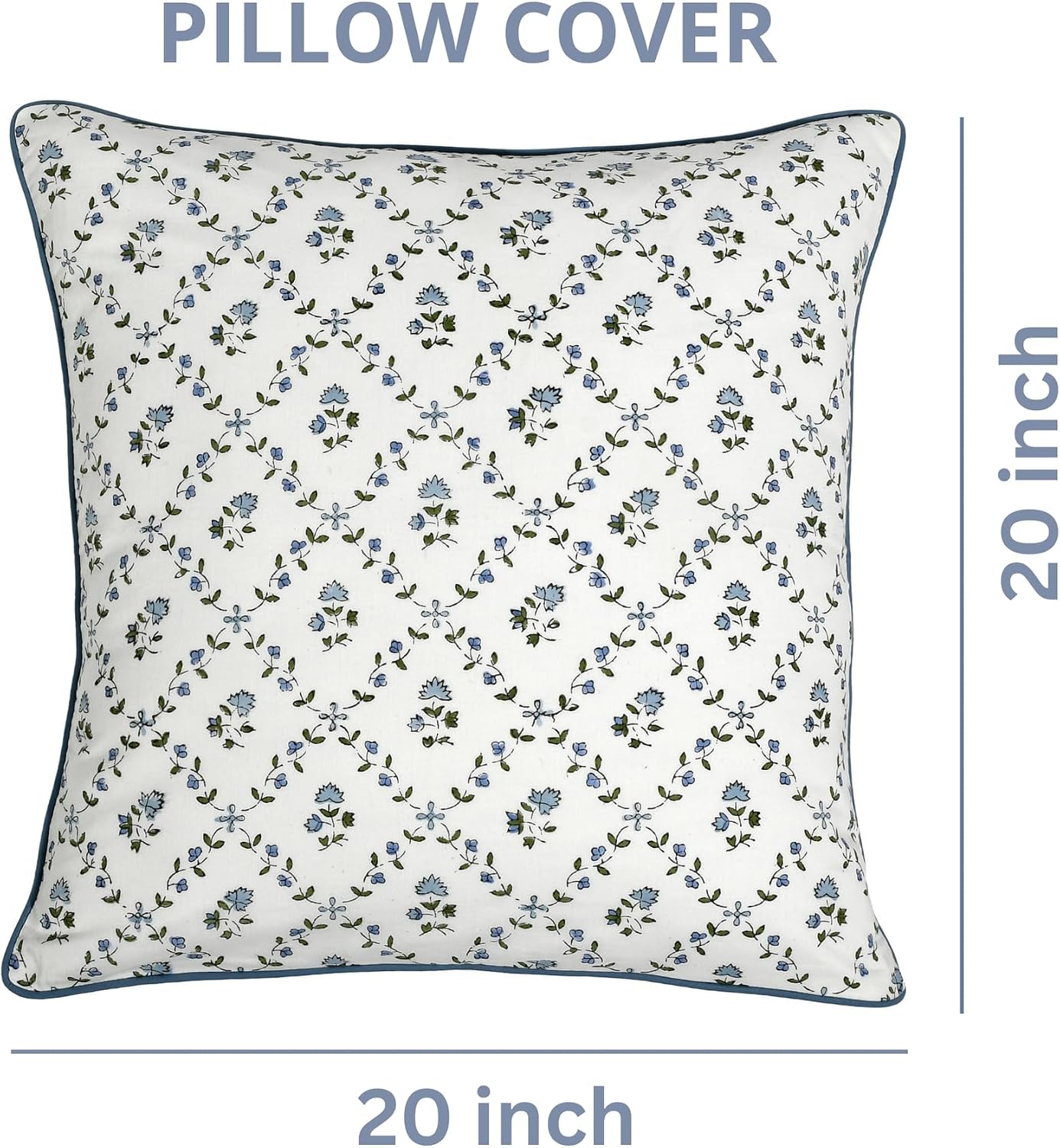 Ridhi Block Print Powder Blue Pillow Cover 20" x 20" (Pack of 2) Decorative Couch Pillows for Living Room, Farmhouse Chic Boho Cute Outdoor…