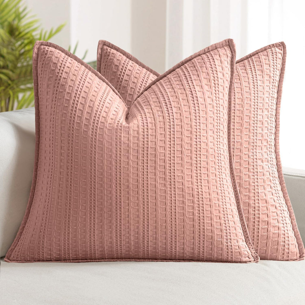 Set of 2 Decorative 100% Cotton Waffle Euro Sham Pillow Covers 26x26, Neutral Throw Pillows Weave European Cushion Cases for Couch Sofa…