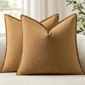 Anroduo Pack of 2 Decorative Linen Pillow Covers Camel Brown Neutral Farmhouse Boho Soild Cushion Case Soft Accent Pillowcase for Couch Sof…