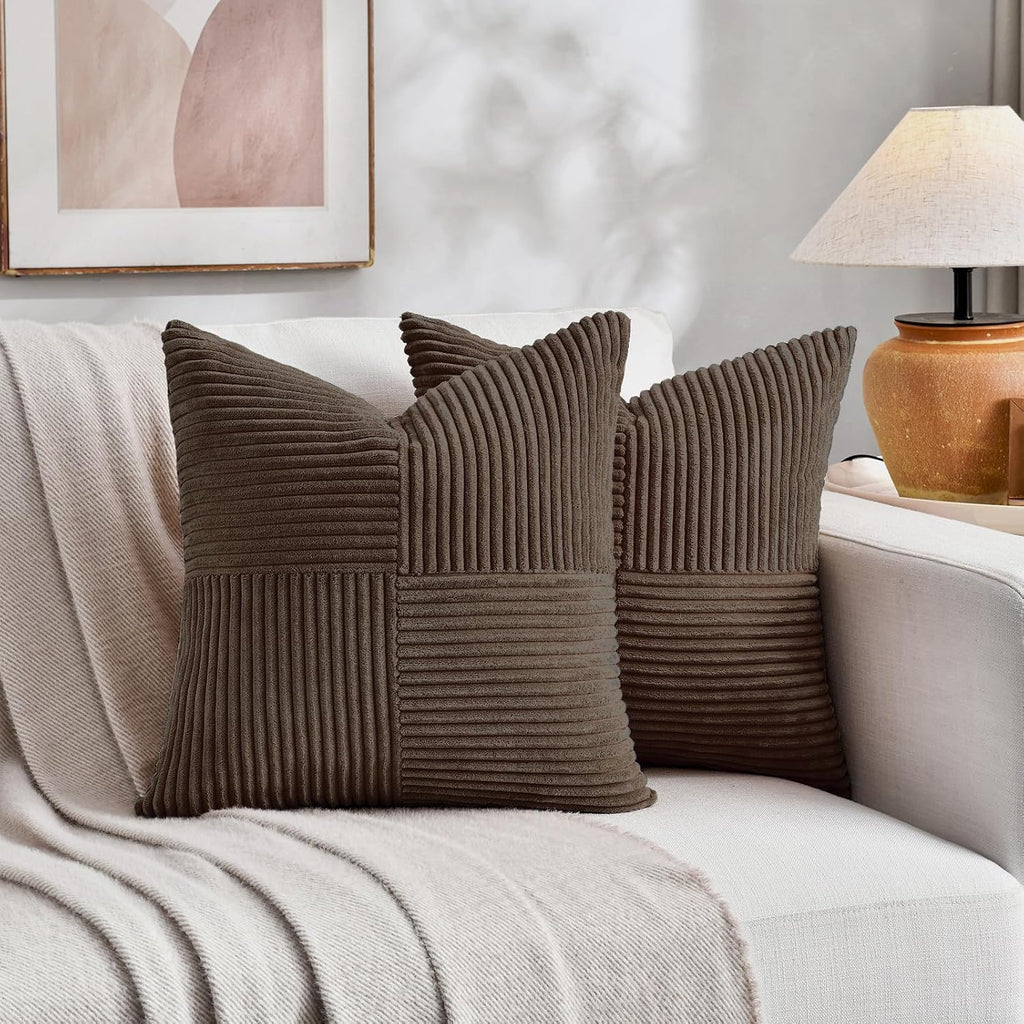 Fancy Homi 2 Packs Dark Brown Euro Decorative Throw Pillow Covers 26x26 Inch for Couch Bed, Rustic Farmhouse Boho Home Decor, Soft Corss…