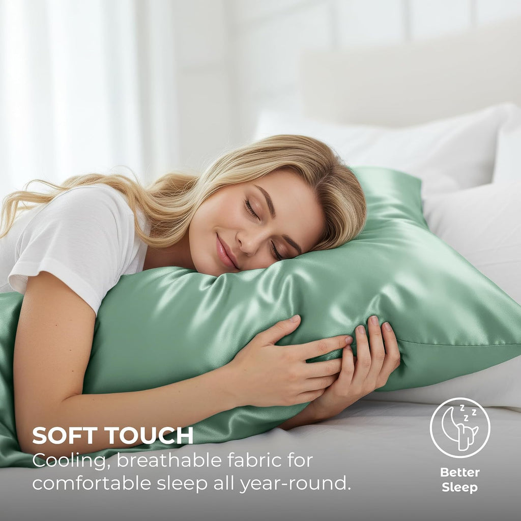 PureBedding Satin Pillowcase 2 Pack - Queen Size (20"x30", Champagne Green) - Silky Pillow Cases for Hair and Skin - Satin Pillow Covers wi…