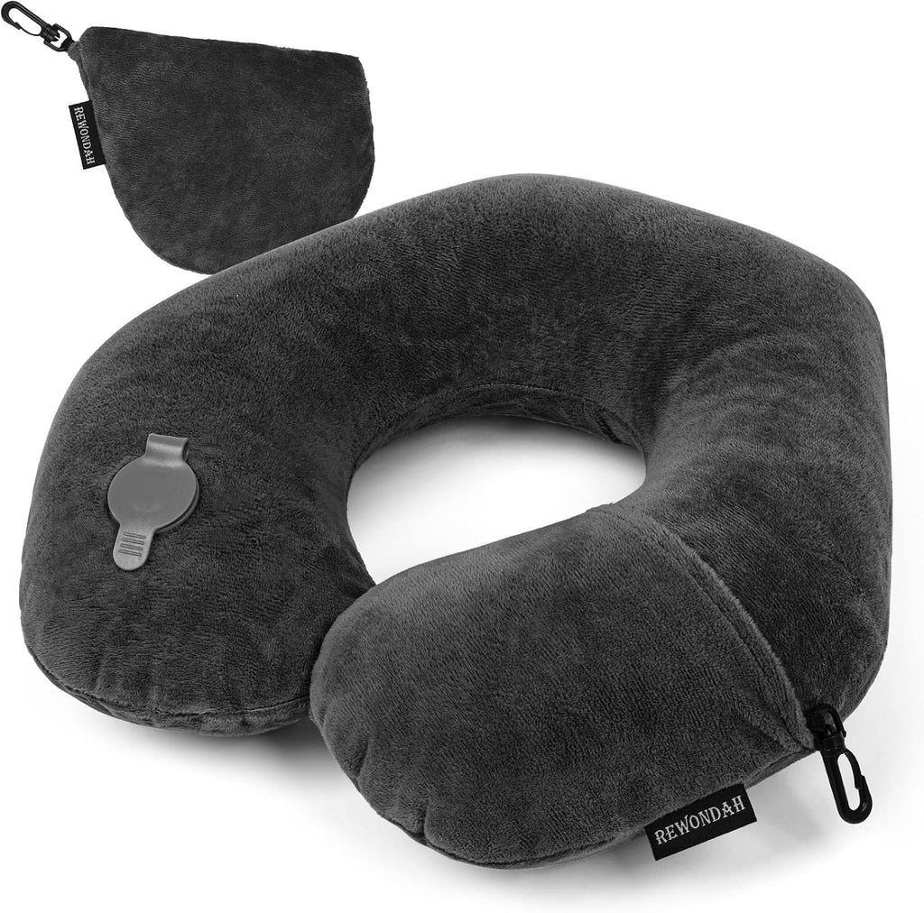 Rewondah Inflatable Travel Pillow, Inflatable Neck Pillow for Traveling Airplane, Travel Pillow with Soft Velour Washable Cover, U Shape…