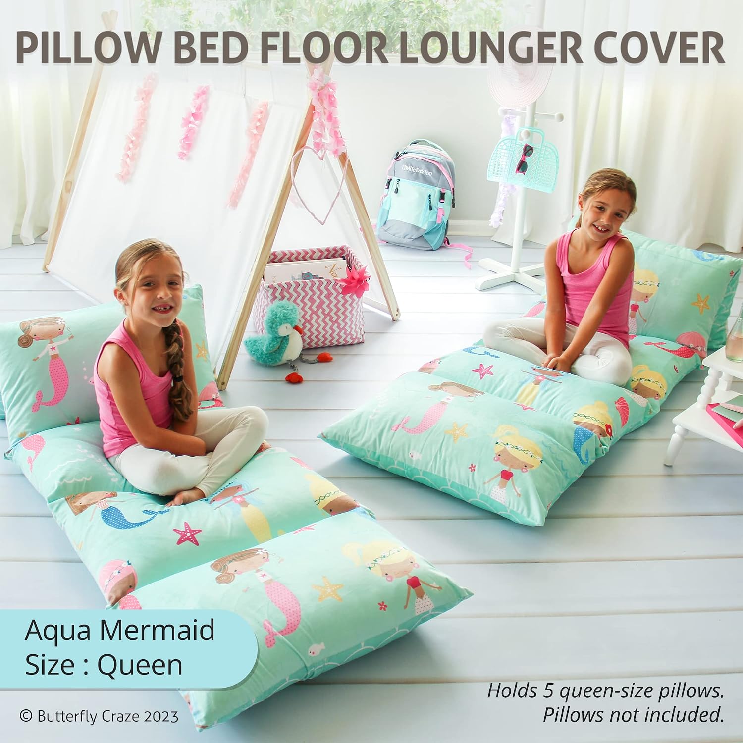 Butterfly Craze Floor Pillow Case - Cozy Reading Chair & Lounger - Versatile Seat & Floor Bed - Portable Cushion & Sleeping Pad - Queen…