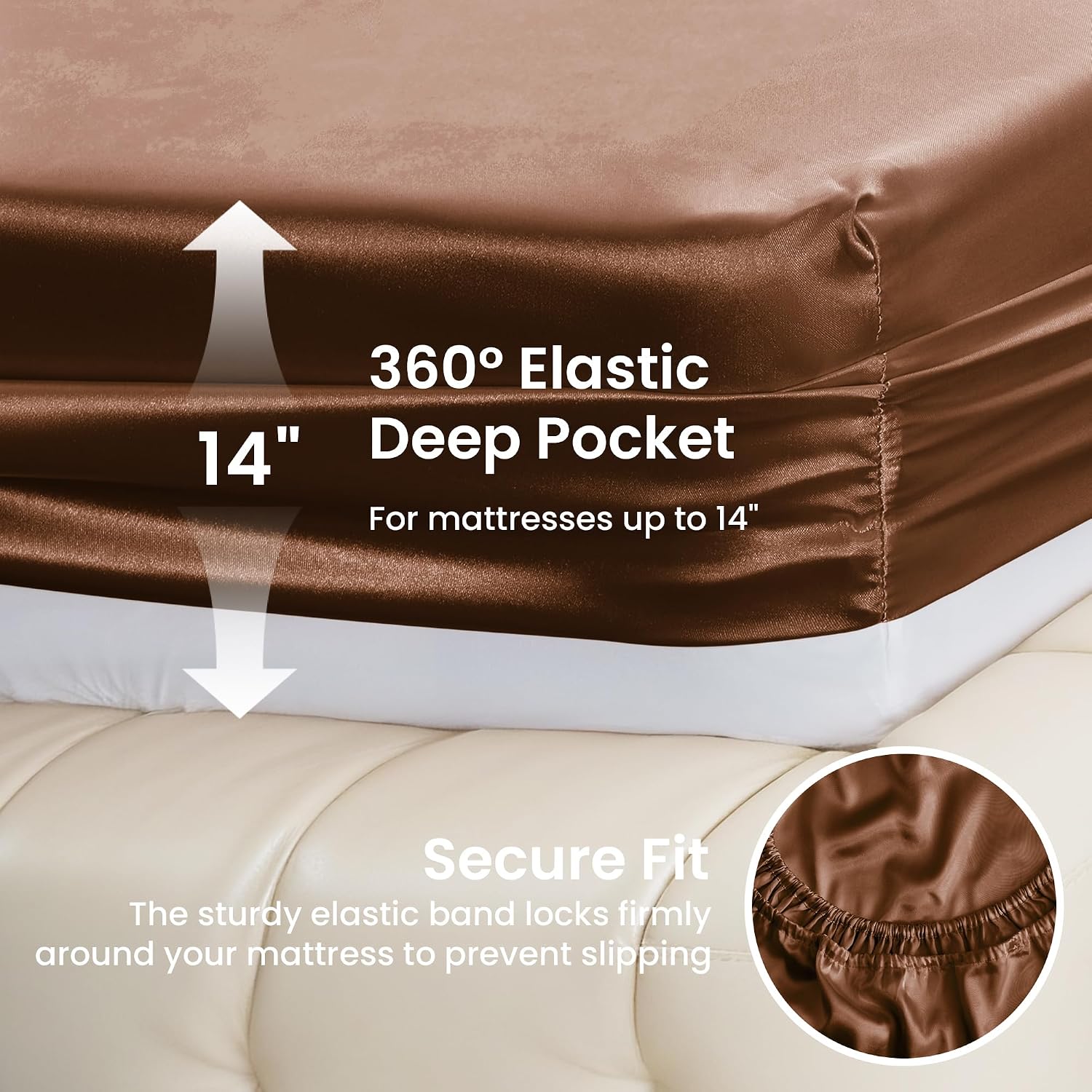 Lovescabin Love's cabin 4Piece California King Satin Bed Linen Set, Brown Silky Satin Sheets, Deep Pocket, Luxury Silk Feel, 1 Flat, 1 Fitt…