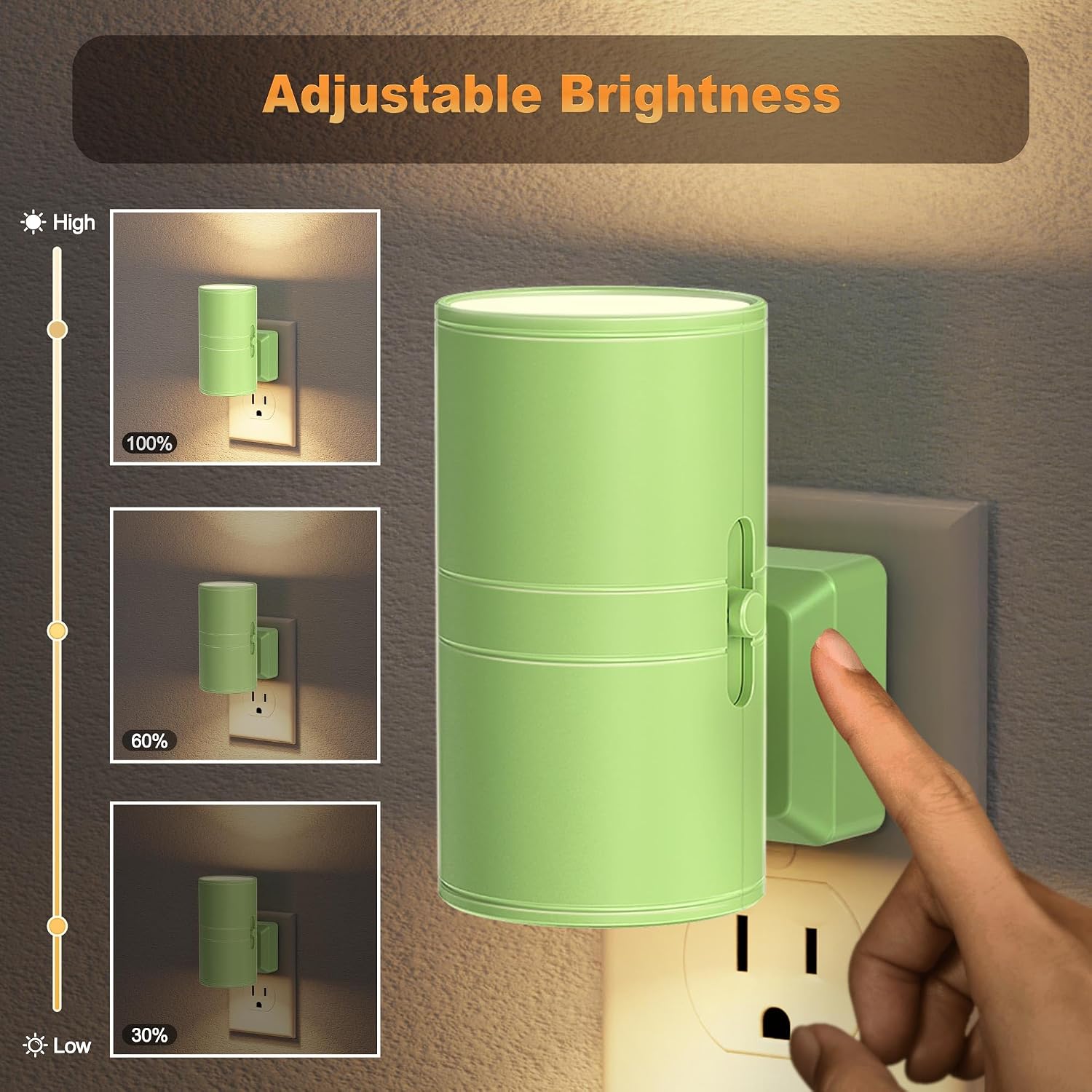 JandCase Night Lights Plug into Wall, Dimmable Night Light Plug in with Green Shade, Modern Night Lights with Dusk to Dawn Sensor, Soft…