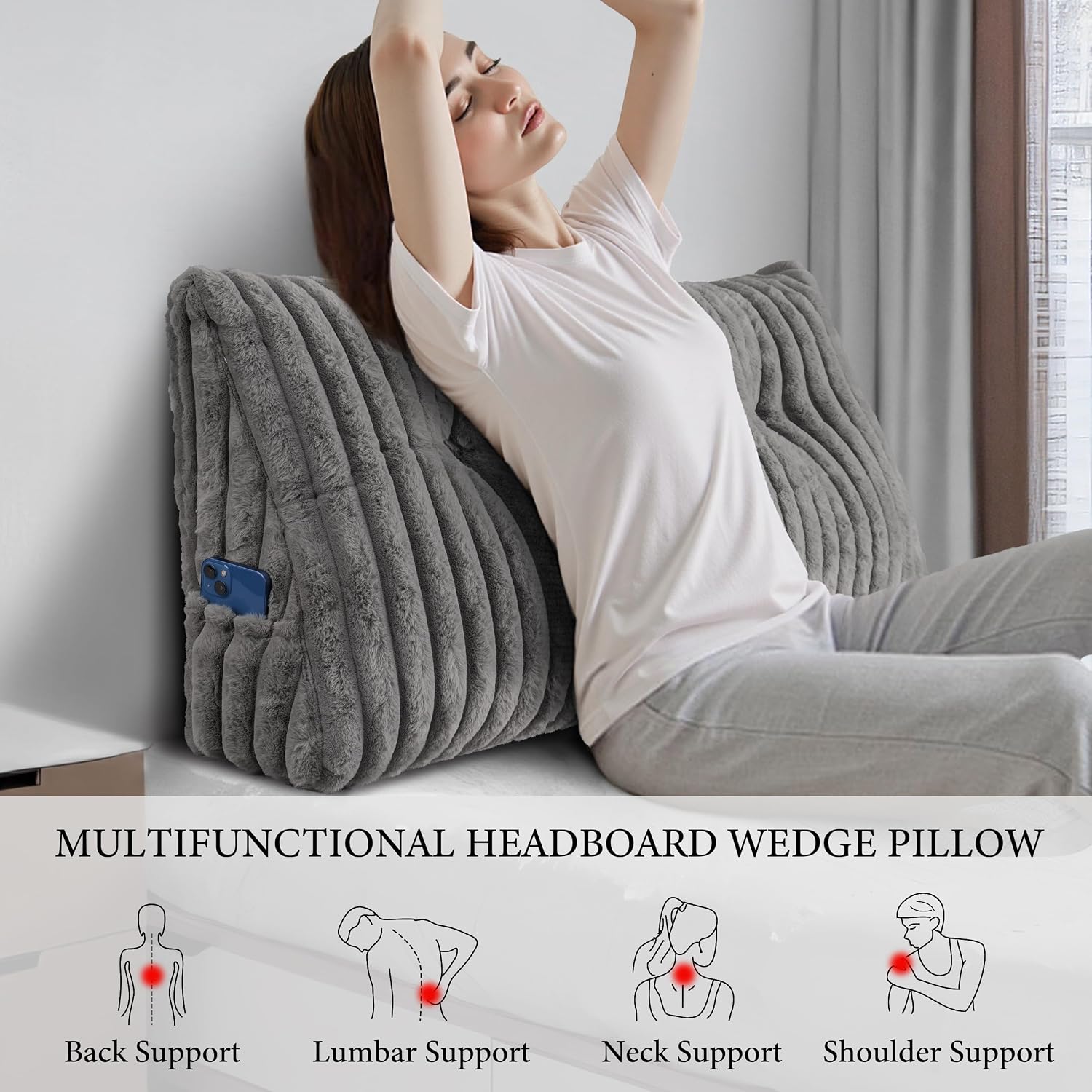 Headboard Pillow Twin XL, Triangular Wedge Pillow Headboard, Cushion Headboards Reading Pillows, Backrest Pillows for Sitting in Bed or…
