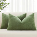decorUhome Chenille Olive Green Throw Pillow Covers 12x20 Inch Set of 2, Decorative Soft Couch Pillow Covers Solid Dyed Accent Farmhouse Ne…