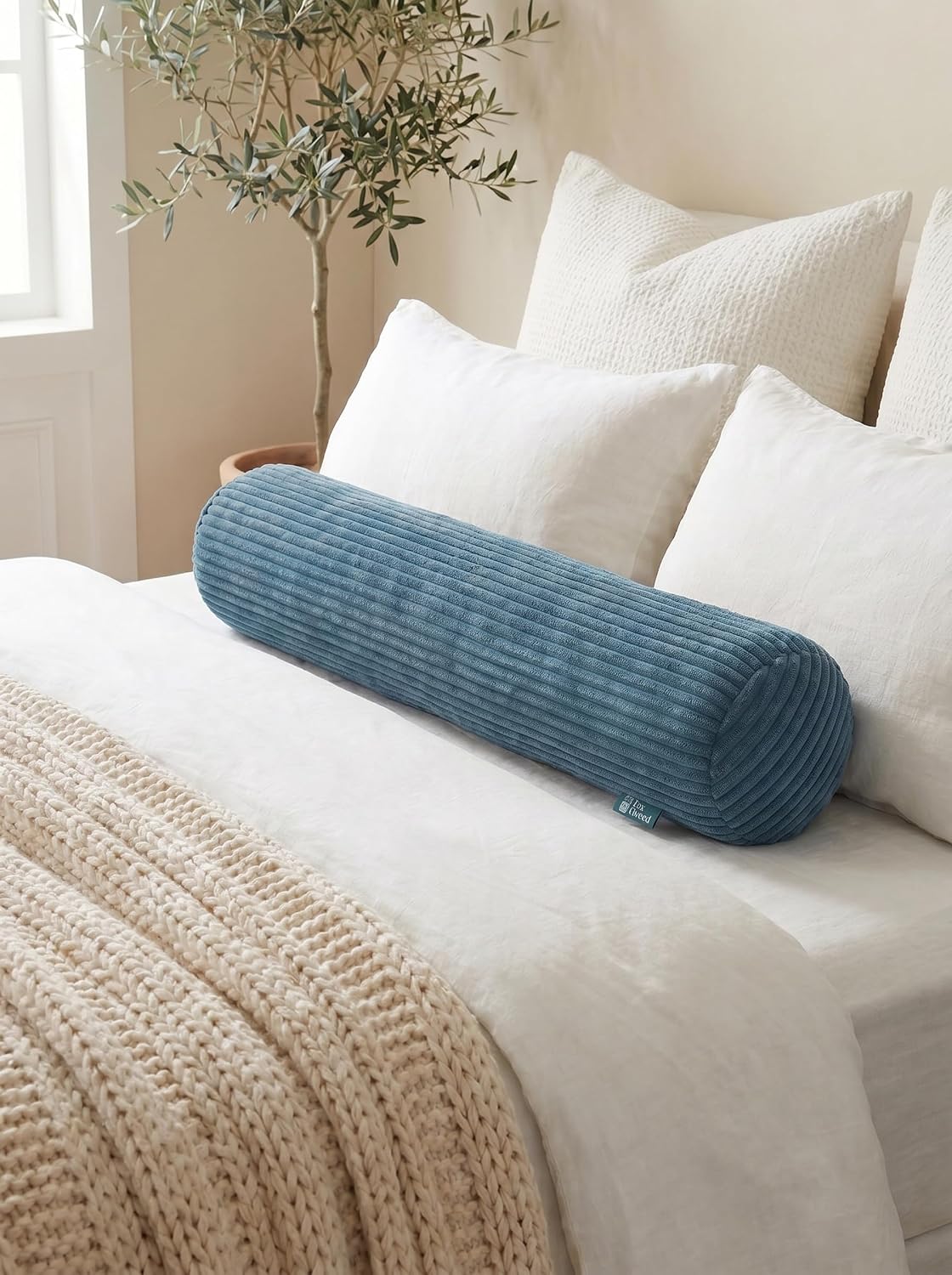 Long Cylinder Pillow – 8x35.4 Inch Corduroy Lumbar Pillow, Shredded Sponge Filled for Neck, Back, Leg, Knee & Arm Support, Boho…