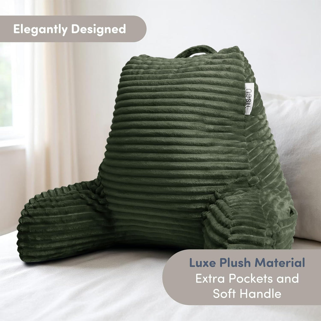 Nestl Reading Pillow with Shredded Memory Foam, Luxe Cut Plush Back Pillow for Sitting Up in Bed, Back and Arms Adjustable Support for…