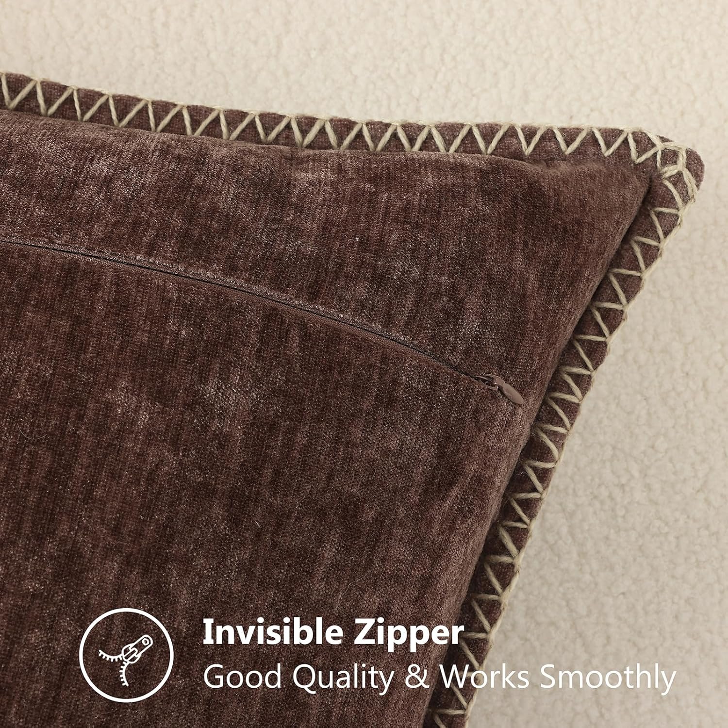 decorUhome Chenille Soft Cozy Throw Pillow Covers 20x20 Set of 2, Modern Farmhouse Boho Velvet Decorative Pillow Cases with Stitched Edge f…