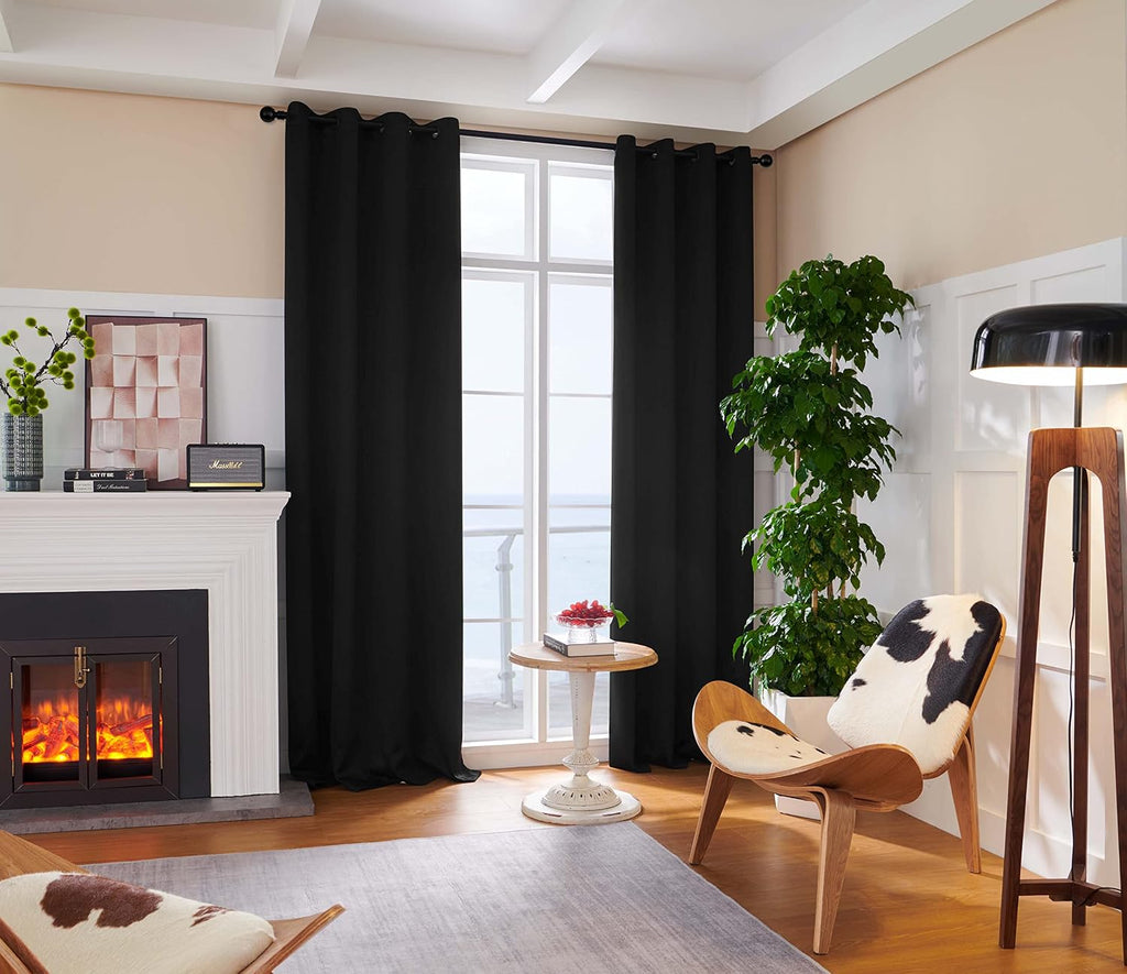Rutterllow 100% Blackout 340 GSM Curtains,90 inches 2 Panel Sets, Heat and Full Light Blocking Drapes with Grommets for Bedroom, Thermal I…