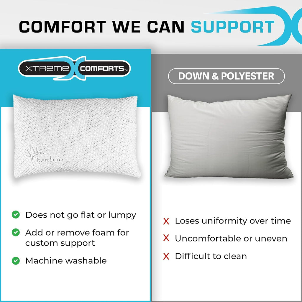 Xtreme Comforts Standard Bed Pillow for Sleeping | Adjustable Shredded Memory Foam Pillows with Removable Cooling Cover | Fluffy Pillows…