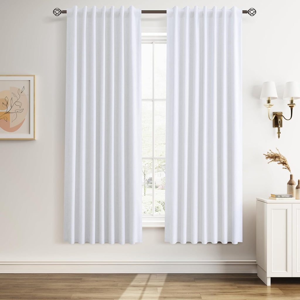 Guken Beige White Linen 100% Blackout Curtains for Bedroom 72 Inch 2 Panels Set Back Tab Thermal Insulated Black Out Sound Proof Light Bloc…