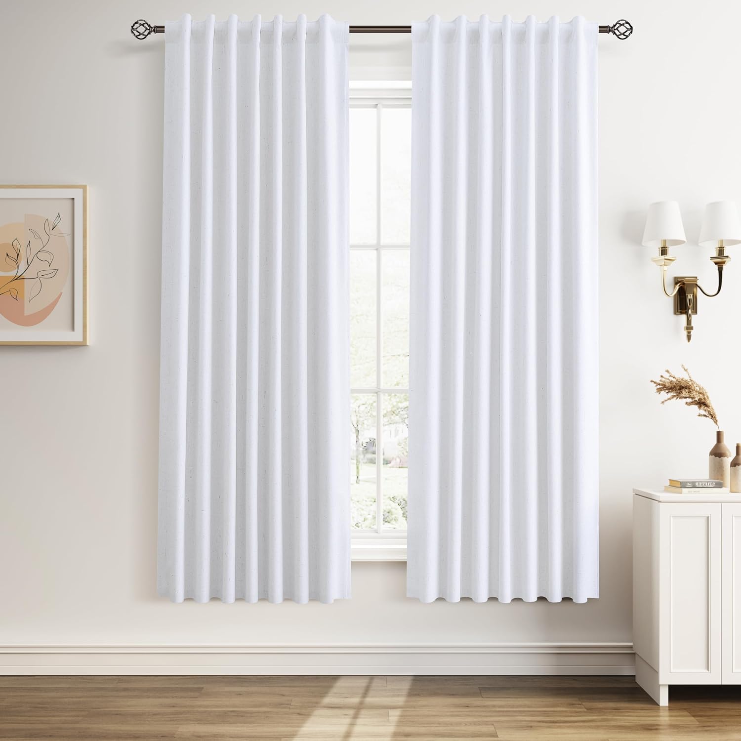 Guken Beige White Linen 100% Blackout Curtains for Bedroom 72 Inch 2 Panels Set Back Tab Thermal Insulated Black Out Sound Proof Light Bloc…