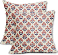 4th of July Patriotic Floral Block Print Pillow Covers 22x22 Inch Set of 2, Navy Blue Red Vintage Flower Decorative Throw Pillowcases…