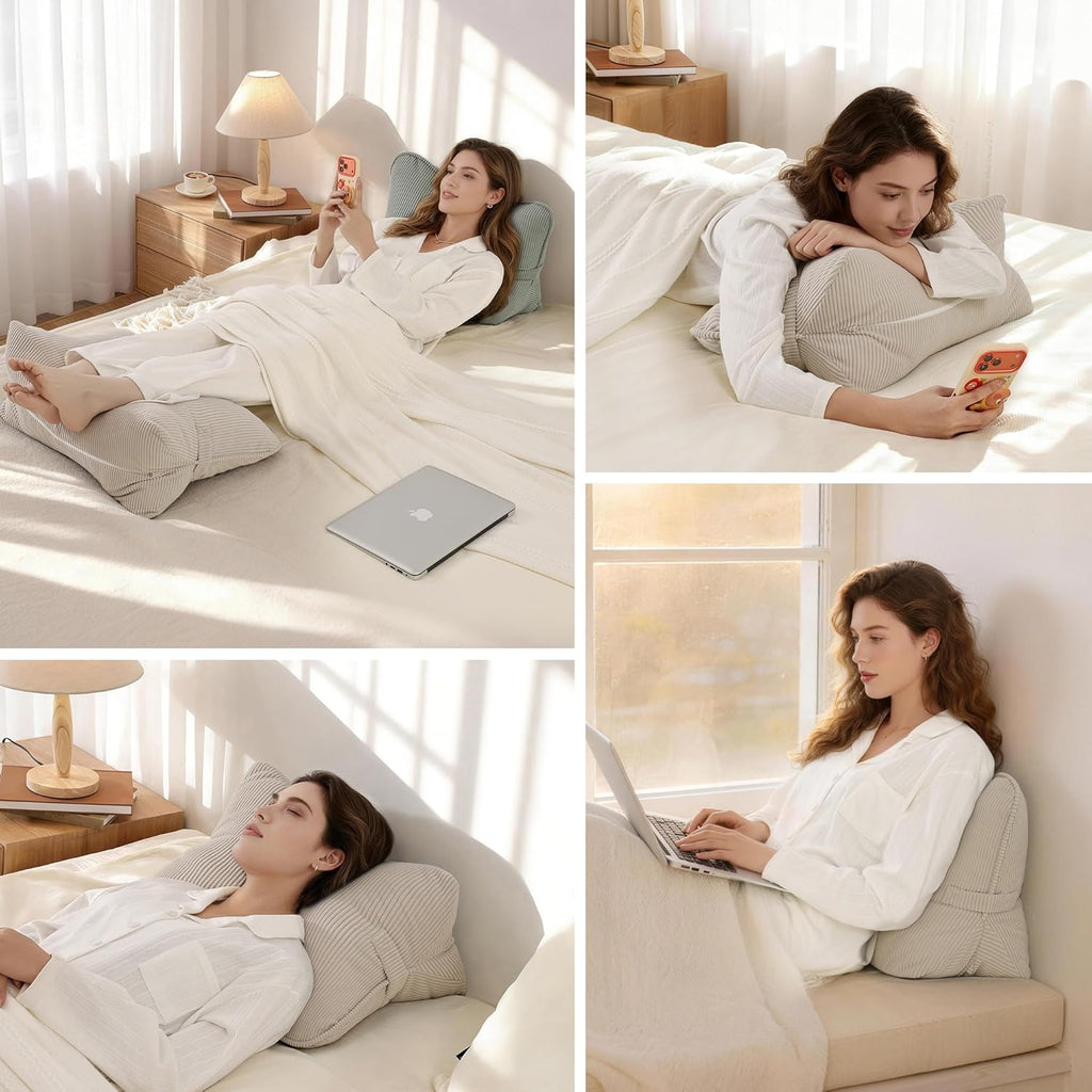Pat. Pend. Corduroy Lumbar Support Back Pillow for Watching TV, Reading & Gaming, Ergonomic Triangle Support Cushion for Sofa, Armchair &…