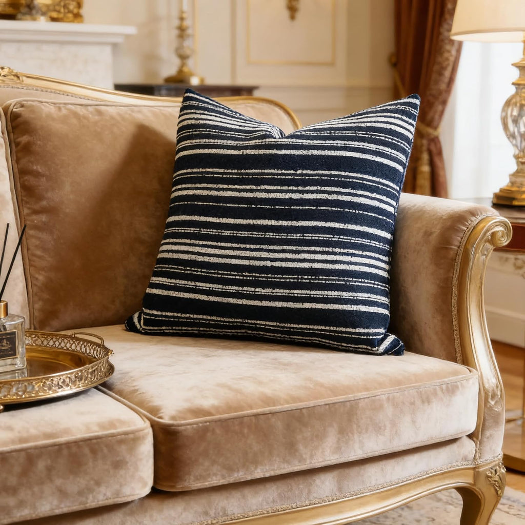 Slow Cow Boho Chenille Textured Woven Stripe Throw Pillow Covers 18 x18 Decorative Cushion Cover Pillow Cover Chenille Pillow Case Navy Blue