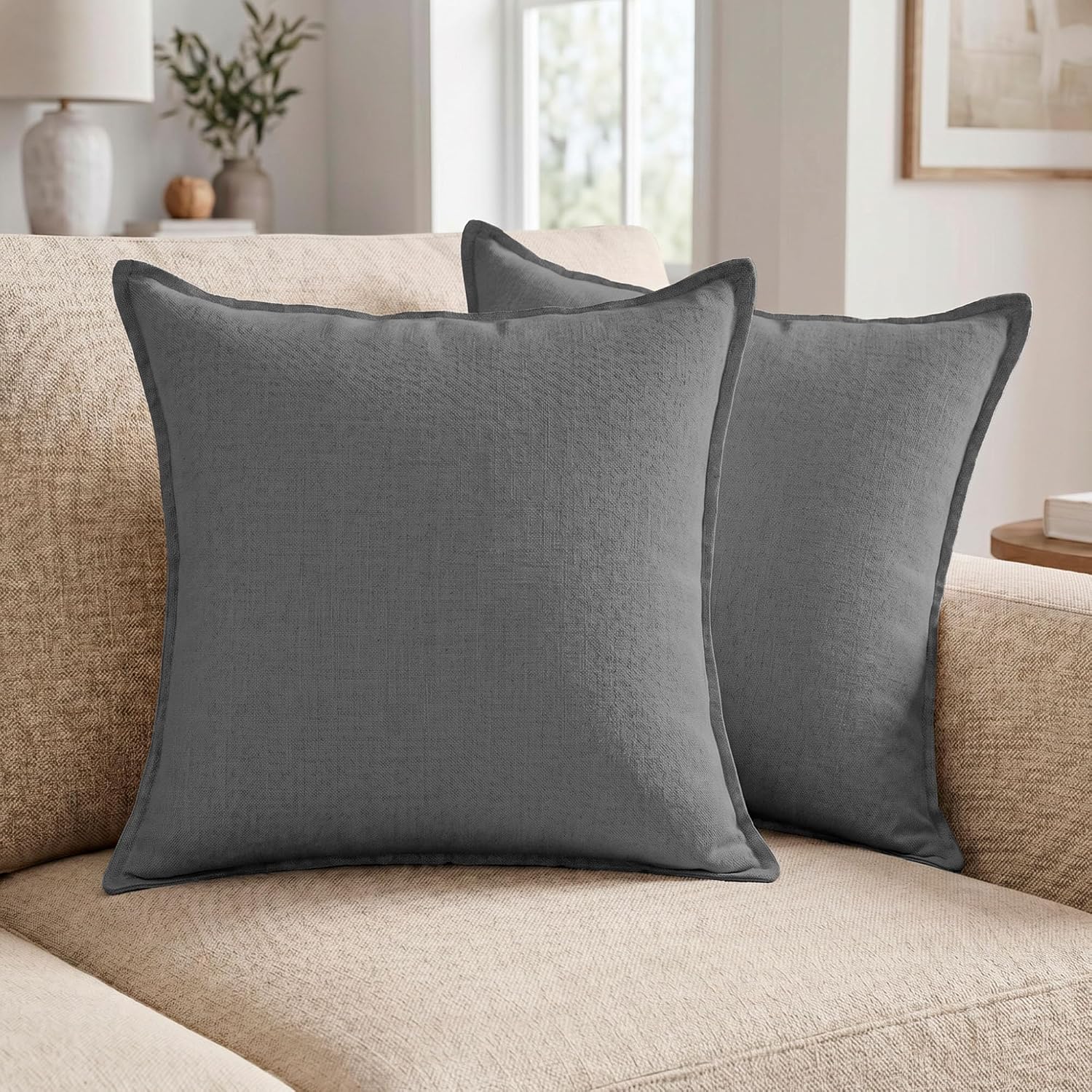 Symplora Cotton Linen Throw Pillow Covers Set of 2, Breathable Non Pilling Decorative Pillow Covers, Machine Washable Cushion Case for…